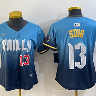 Women's Philadelphia Phillies #13 Stub Blue 2024 City Connect Limited Stitched Baseball Jerseys