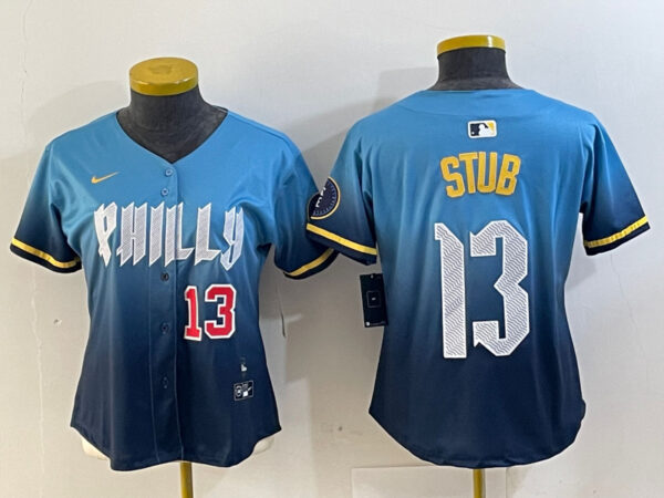 Women's Philadelphia Phillies #13 Stub Blue 2024 City Connect Limited Stitched Baseball Jerseys