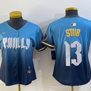 Women's Philadelphia Phillies #13 Stub Blue 2024 City Connect Limited Stitched Baseball Jersey