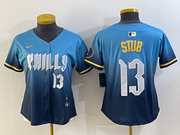 Women's Philadelphia Phillies #13 Stub Blue 2024 City Connect Limited Stitched Baseball Jerseys