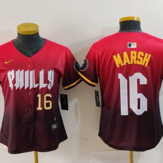 Women's Philadelphia Phillies #16 Brandon Marsh Red 2024 City Connect Limited Stitched Baseball Jerseys