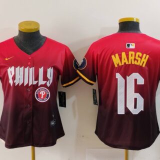 Women's Philadelphia Phillies #16 Brandon Marsh Red 2024 City Connect Limited Stitched Baseball Jerseys