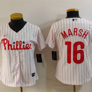 Women's Philadelphia Phillies #16 Brandon Marsh White Stitched Baseball Jersey(Run Small)