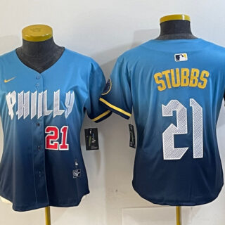 Women's Philadelphia Phillies #21 Garrett Stubbs Blue 2024 City Connect Limited Stitched Jersey