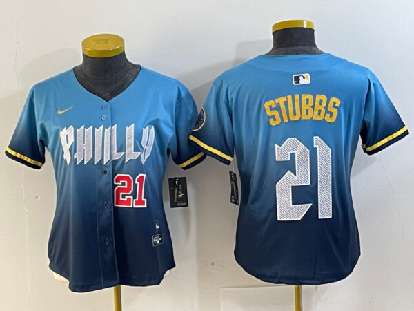Women's Philadelphia Phillies #21 Garrett Stubbs Blue 2024 City Connect Limited Stitched Jersey