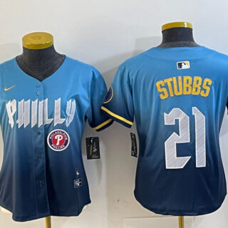 Women's Philadelphia Phillies #21 Garrett Stubbs Blue 2024 City Connect Limited Stitched Jerseys
