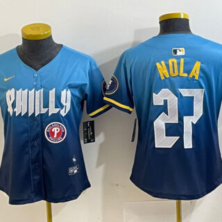 Women's Philadelphia Phillies #27 Aaron Nola Blue 2024 City Connect Limited Stitched Baseball Jersey