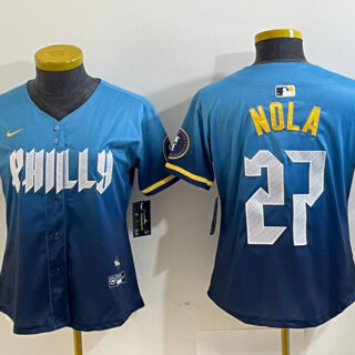Women's Philadelphia Phillies #27 Aaron Nola Blue 2024 City Connect Limited Stitched Baseball Jersey