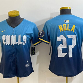 Women's Philadelphia Phillies #27 Aaron Nola Blue 2024 City Connect Limited Stitched Baseball Jersey