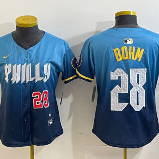 Women's Philadelphia Phillies #28 Alec Bohm Blue 2024 City Connect Limited Stitched Baseball Jersey