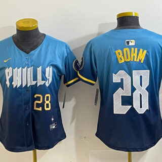 Women's Philadelphia Phillies #28 Alec Bohm Blue 2024 City Connect Limited Stitched Baseball Jersey