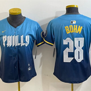 Women's Philadelphia Phillies #28 Alec Bohm Blue 2024 City Connect Limited Stitched Baseball Jersey