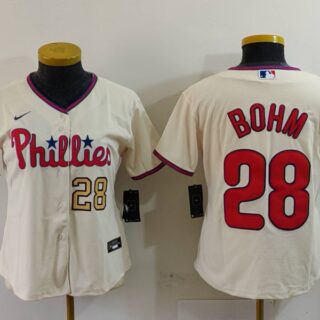 Women's Philadelphia Phillies #28 Alec Bohm Cream Cool Base Stitched Baseball Jersey(Run Small)