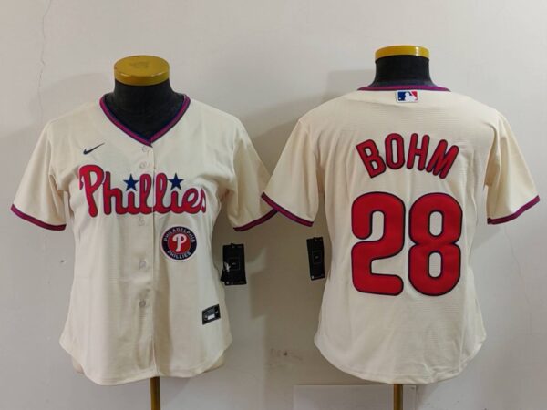 Women's Philadelphia Phillies #28 Alec Bohm Cream Cool Base Stitched Baseball Jersey(Run Small)