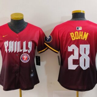 Women's Philadelphia Phillies #28 Alec Bohm Red 2024 City Connect Limited Stitched Baseball Jerseys