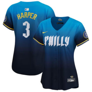 Women's Philadelphia Phillies #3 Bryce Harper Blue 2024 City Connect Limited Stitched Baseball Jersey