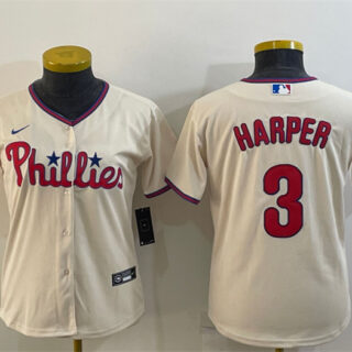 Women's Philadelphia Phillies #3 Bryce Harper Cream Cool Base Stitched Baseball Jersey(Run Small)