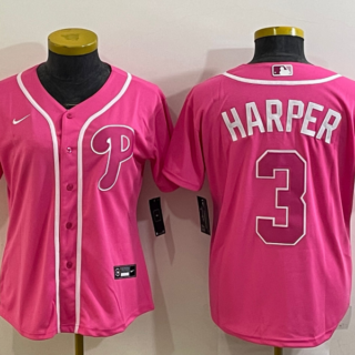 Women's Philadelphia Phillies #3 Bryce Harper Pink Stitched Baseball Jersey(Run Small)