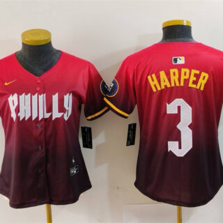 Women's Philadelphia Phillies #3 Bryce Harper Red 2024 City Connect Limited Stitched Baseball Jersey