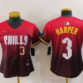 Women's Philadelphia Phillies #3 Bryce Harper Red 2024 City Connect Limited Stitched Baseball Jerseys