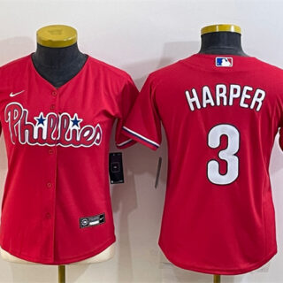 Women's Philadelphia Phillies #3 Bryce Harper Red Stitched Baseball Jersey(Run Small)