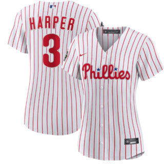 Women's Philadelphia Phillies #3 Bryce Harper White 2022 World Series Flex Base Stitched Baseball Jersey(Run Small)