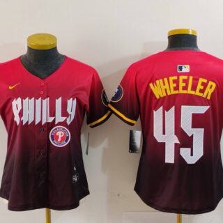Women's Philadelphia Phillies #45 Zack Wheeler Red 2024 City Connect Limited Stitched Baseball Jerseys