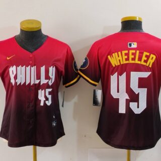 Women's Philadelphia Phillies #45 Zack Wheeler Red 2024 City Connect Limited Stitched Baseball Jerseys