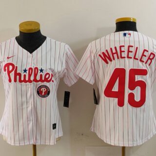 Women's Philadelphia Phillies #45 Zack Wheeler White Stitched Baseball Jersey(Run Small)