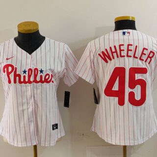Women's Philadelphia Phillies #45 Zack Wheeler White Stitched Baseball Jersey(Run Small)