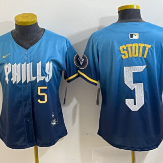 Women's Philadelphia Phillies #5 Bryson Stott Blue 2024 City Connect Limited Stitched Baseball Jersey