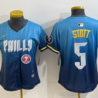 Women's Philadelphia Phillies #5 Bryson Stott Blue 2024 City Connect Limited Stitched Baseball Jersey