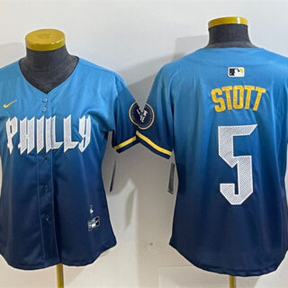Women's Philadelphia Phillies #5 Bryson Stott Blue 2024 City Connect Limited Stitched Baseball Jersey