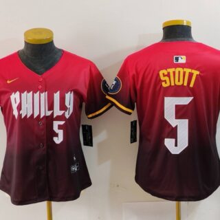 Women's Philadelphia Phillies #5 Bryson Stott Red 2024 City Connect Limited Stitched Baseball Jerseys