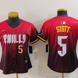 Women's Philadelphia Phillies #5 Bryson Stott Red 2024 City Connect Limited Stitched Baseball Jerseys