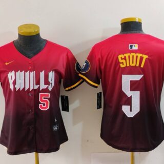 Women's Philadelphia Phillies #5 Bryson Stott Red 2024 City Connect Limited Stitched Baseball Jerseys