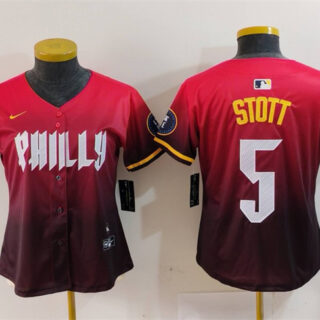 Women's Philadelphia Phillies #5 Bryson Stott Red 2024 City Connect Limited Stitched Baseball Jersey