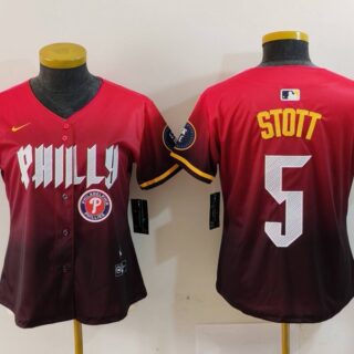 Women's Philadelphia Phillies #5 Bryson Stott Red 2024 City Connect Limited Stitched Baseball Jerseys