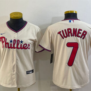 Women's Philadelphia Phillies #7 Trea Turner Cream Cool Base Stitched Baseball Jersey(Run Small)