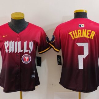 Women's Philadelphia Phillies #7 Trea Turner Red 2024 City Connect Limited Stitched Baseball Jerseys