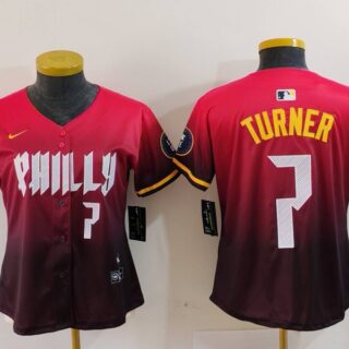 Women's Philadelphia Phillies #7 Trea Turner Red 2024 City Connect Limited Stitched Baseball Jerseys