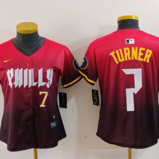 Women's Philadelphia Phillies #7 Trea Turner Red 2024 City Connect Limited Stitched Baseball Jerseys