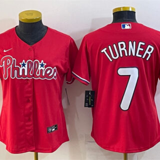 Women's Philadelphia Phillies #7 Trea Turner Red Cool Base Stitched Baseball Jersey(Run Small)