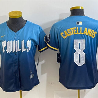 Women's Philadelphia Phillies #8 Nick Castellanos Blue 2024 City Connect Limited Stitched Baseball Jersey