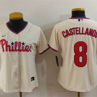 Women's Philadelphia Phillies #8 Nick Castellanos Cream Cool Base Stitched Baseball Jersey(Run Small)