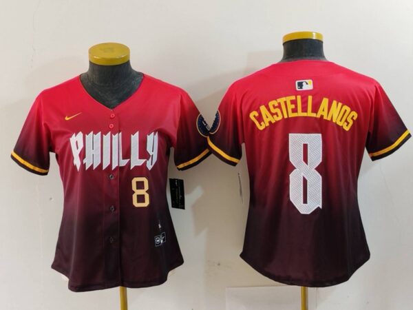 Women's Philadelphia Phillies #8 Nick Castellanos Red 2024 City Connect Limited Stitched Baseball Jerseys