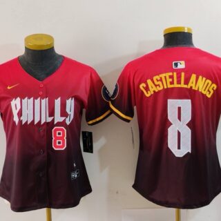 Women's Philadelphia Phillies #8 Nick Castellanos Red 2024 City Connect Limited Stitched Baseball Jerseys