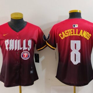 Women's Philadelphia Phillies #8 Nick Castellanos Red 2024 City Connect Limited Stitched Baseball Jerseys