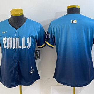 Women's Philadelphia Phillies Blank Blue 2024 City Connect Limited Stitched Baseball Jersey