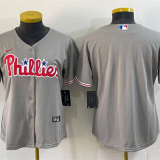 Women's Philadelphia Phillies Blank Gray Cool Base Stitched Baseball Jersey(Run Small)